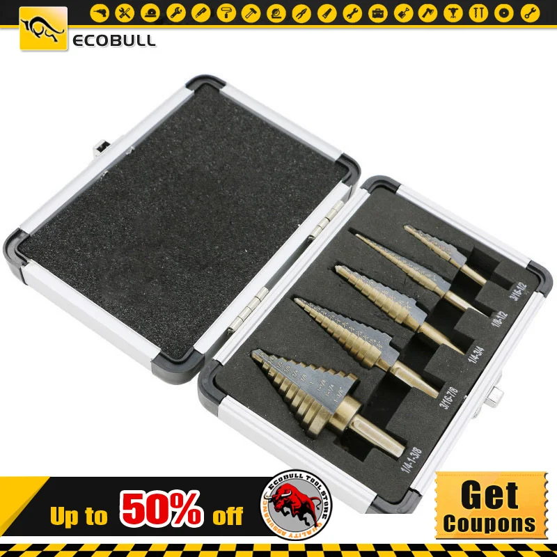 

High Quality 5PCS 50 Sizes HSS Cobalt Multiple Hole Step Cone Drill Bit Set Tools Drill Bits With Aluminum Case