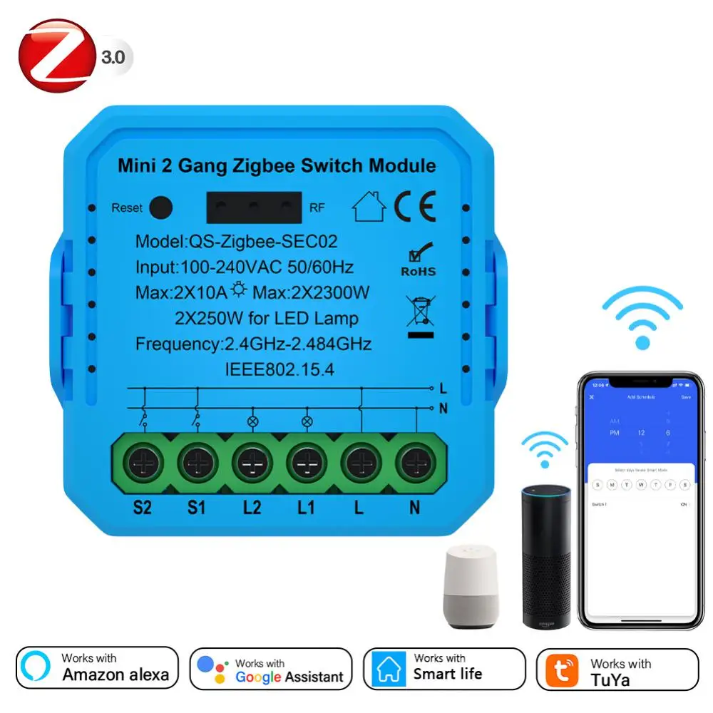

Кнопочный переключатель Tuya ZigBee/Wi-Fi, модуль управления для 1/2 клавиш, дистанционное управление через приложение, бытовое управление