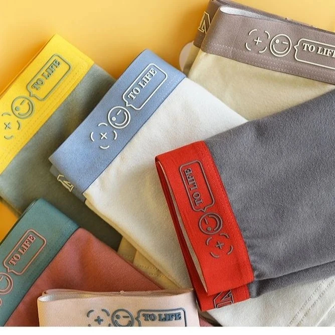 2023 Fashion Cotton Men's Breathable Comfortable Soft Simple Boys Solid Letters Underpants Underwear With Flat Bottom Stripes