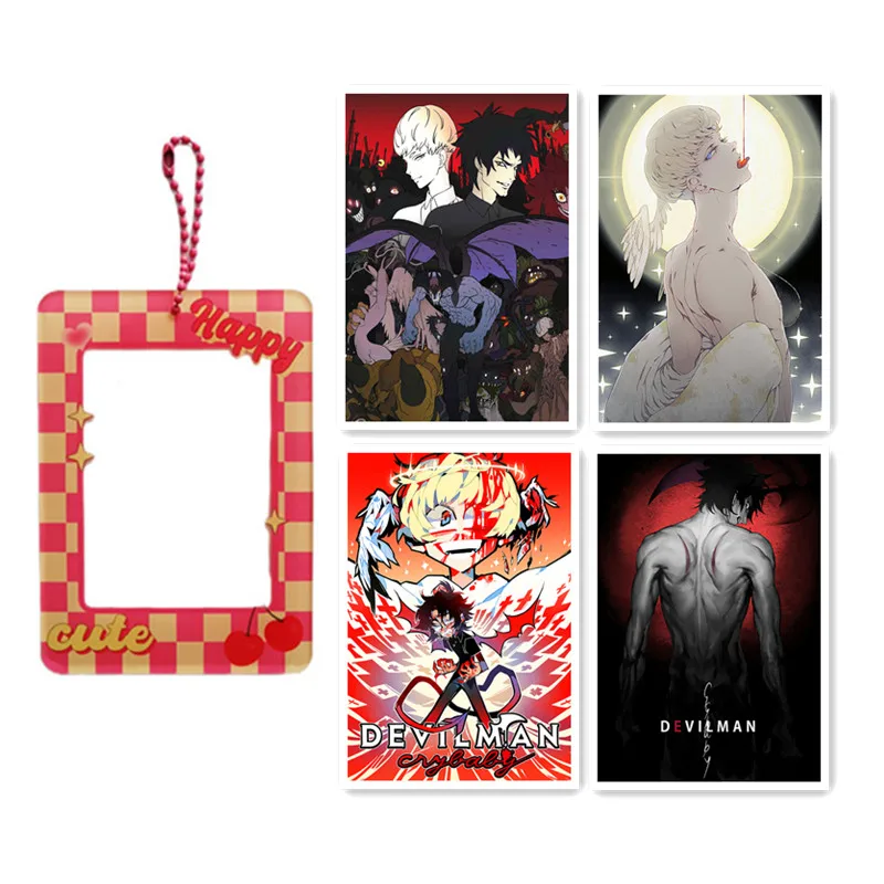 

Anime DEVILMAN crybaby Photo Frame Women Bag KeyChain Sticker DIY Photograph Protector For 3 Inches Photos Support Custom