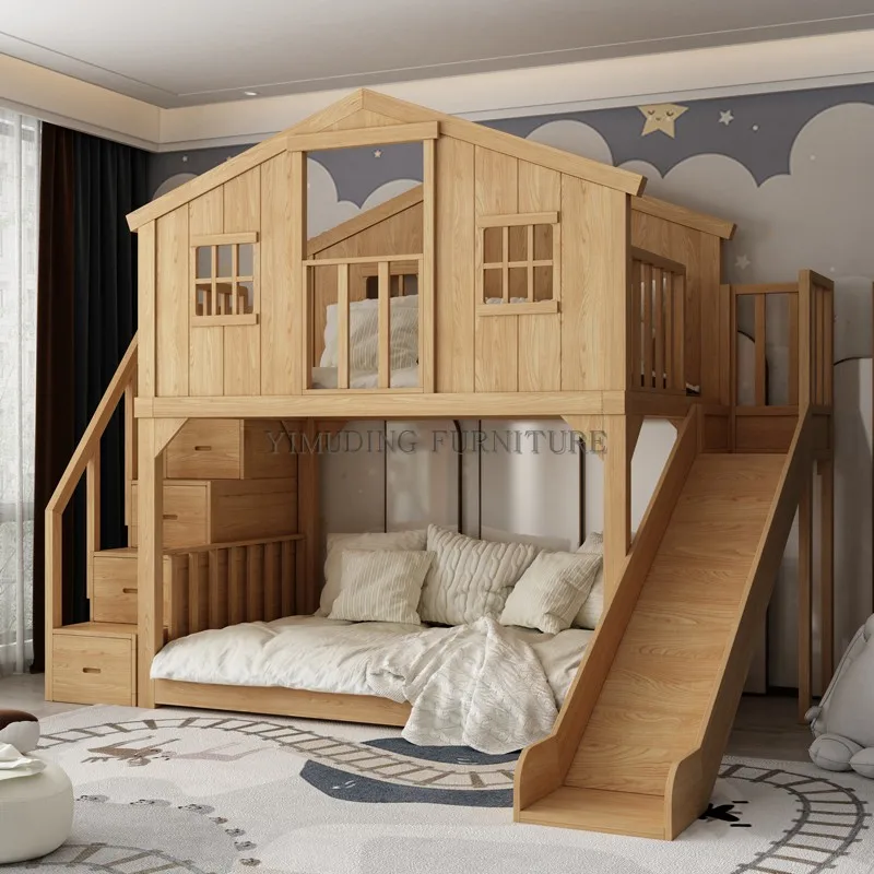 Детская двухъярусная кровать из массива дерева высокий и низкий магазин со