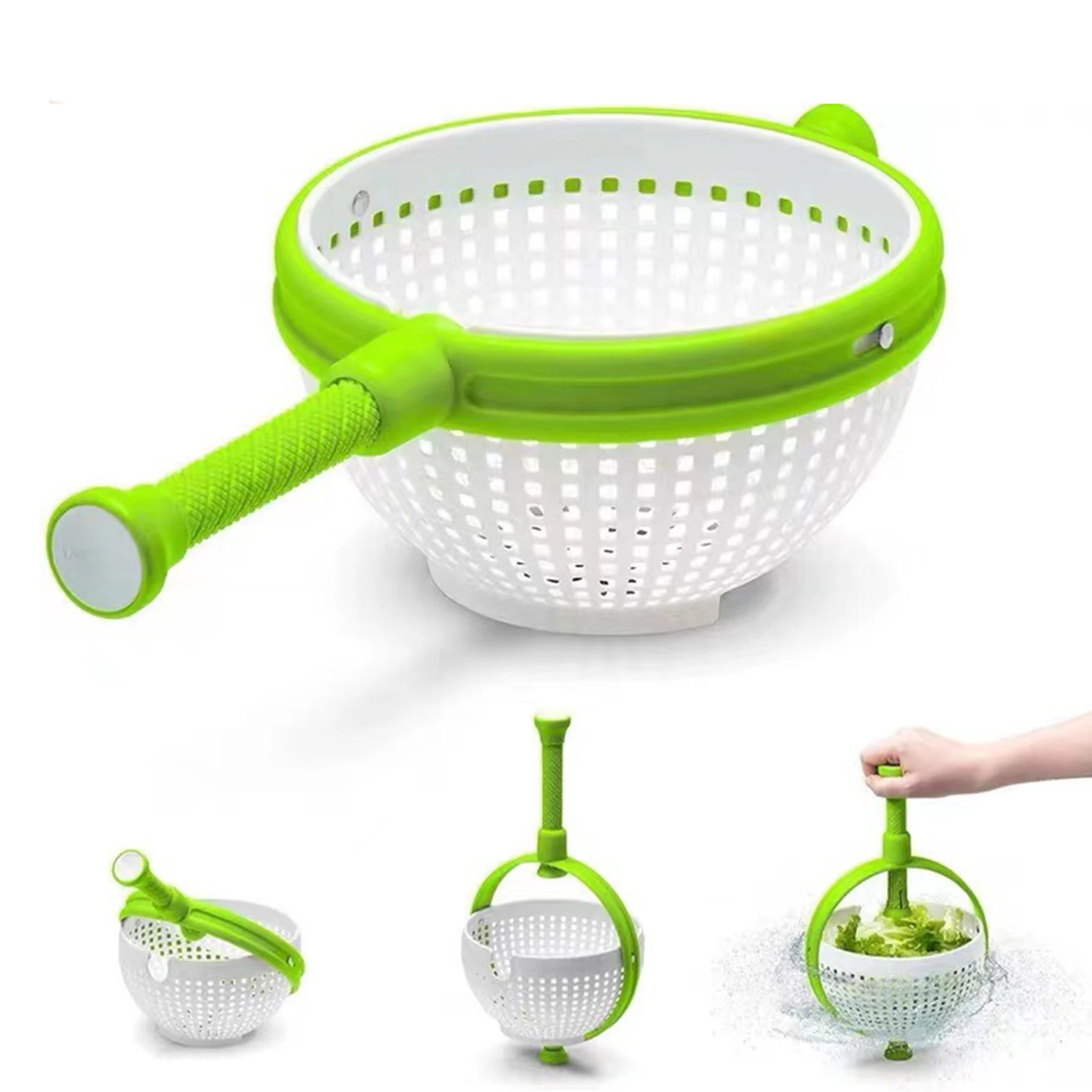 Salad Spinner Vegetables Spinner Dryer Manual Drainer Crisper Strainer For Washing Drying Leafy Vegetables Spin Dewatering Tool