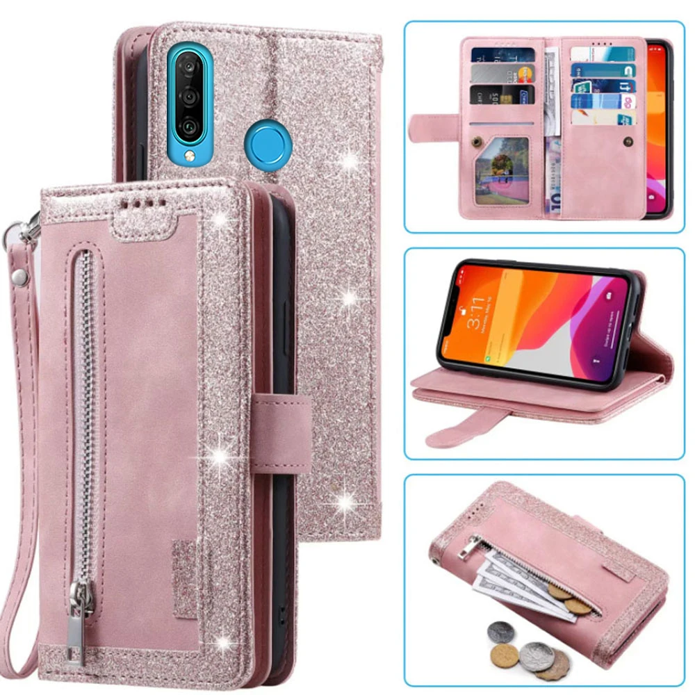 

9 Cards Wallet Case For Huawei Honor 20 Lite Case Card Slot Zipper Flip Folio with Wrist Strap Carnival For Honor 20 Lite Cover