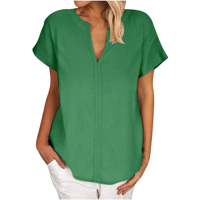 Блузка женская с V-образным вырезом элегантная однотонная Свободная