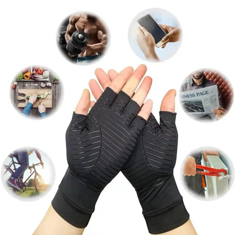 

Outdoor Copper Fiber Cycling Gym Gloves Pain Relief Joint Rehabilitation Silicone Anti-slip Warmth Sports Fitness Fishing Gloves
