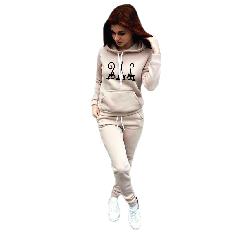 New Style Women's Tracksuit Hoodies&ampSweatpants Classic Ladies Daily Casual Sports Jogging Suit Cute Cat Printed Home Pajamas Set |