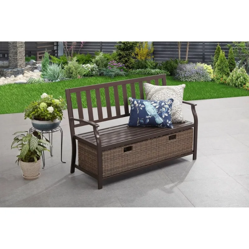 

Лучшие дома и сады Camrose наружная плетеная скамейка для хранения-коричневая мебель для балкона садовая скамейка уличное кресло