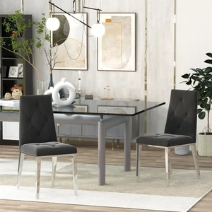 2Pcs Home Modern Minimalist Furniture Luxury Home Furniture Dining Room Chairs Chrome Legs Velvet Fabric Dining Chairs Black
