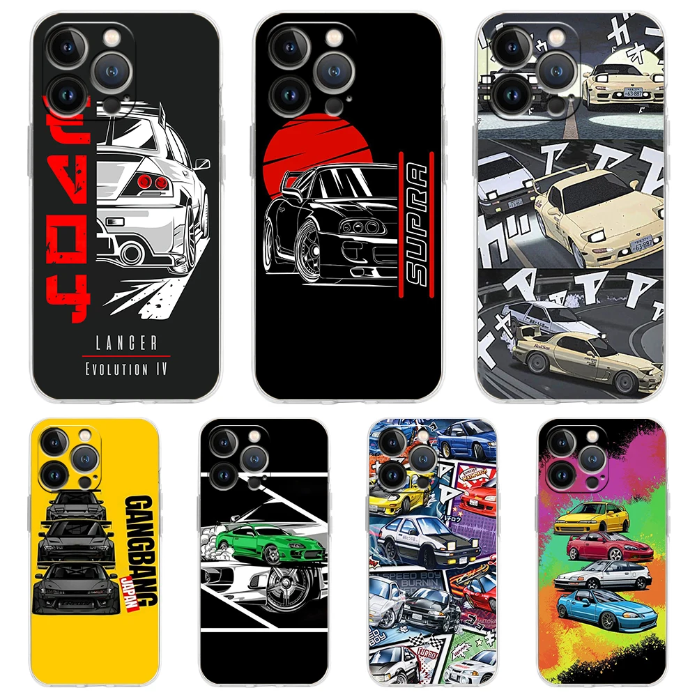 

Cool Japan JDM Sports Car Comic Transparent Phone Case Cover for iPhone 14 13 12 11 Pro Max X XR 8 7 Plus SE 2020 XS Max Shell