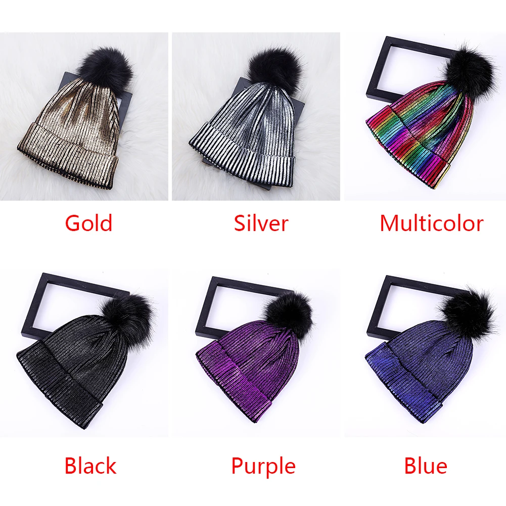 

Beanie Solid Pompom Windproof Hair Ball Warm Knitted Autumn Winter Cap Women Hats Cute Girl Crochet Shiny Soft