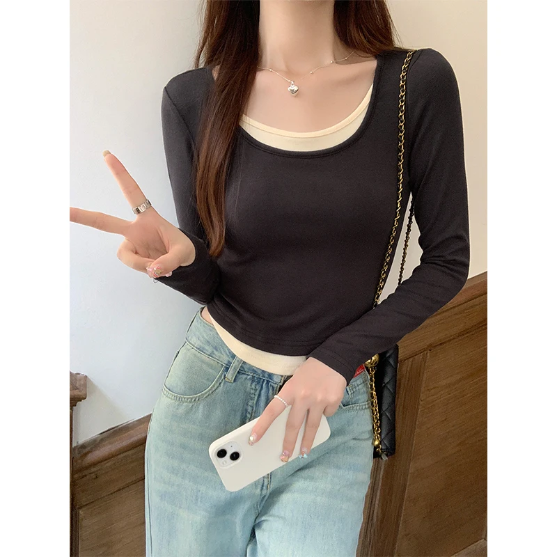 Женская футболка с длинным рукавом и круглым вырезом на осень/зиму