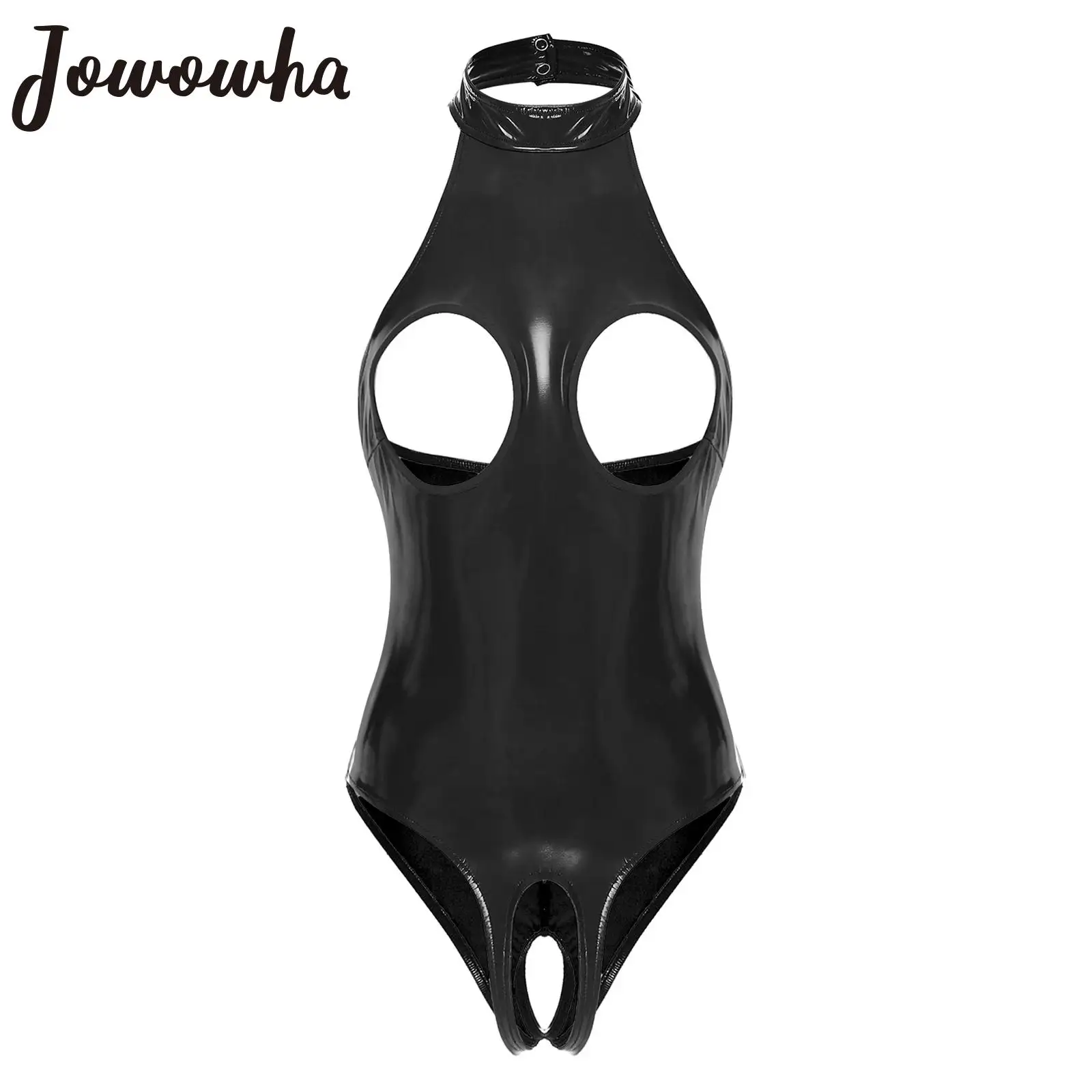 Женское латексное нижнее белье боди из лакированной кожи с вырезом на шее