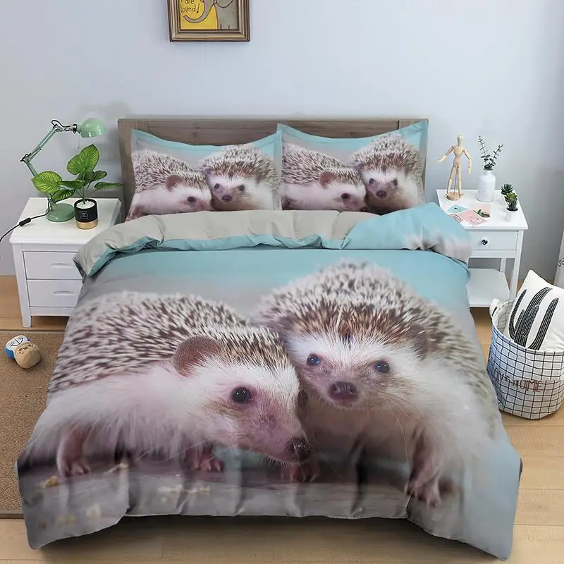 

Hedgehog Duvet Cover Set 3D Cartoon Hedgehog Flower 2/3PCS Bedding Set Animal Queen Size Polyester Quilt Cover Kids Boys Girls