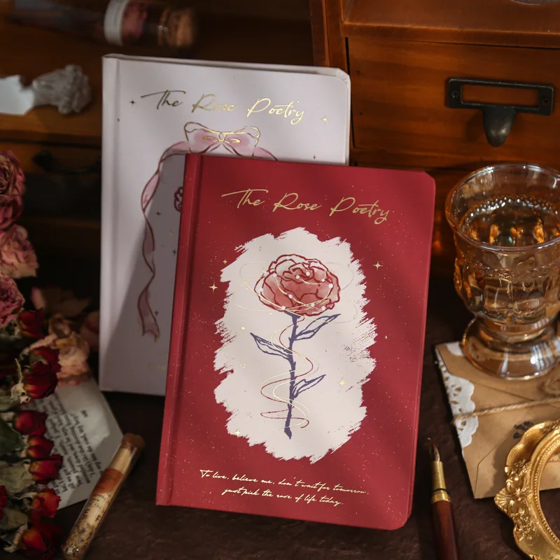 

Hardface Hardcover Notebook Rose Epic Series Small Fresh Hand Painted Plant Floral Illustration Notebook Stationery School