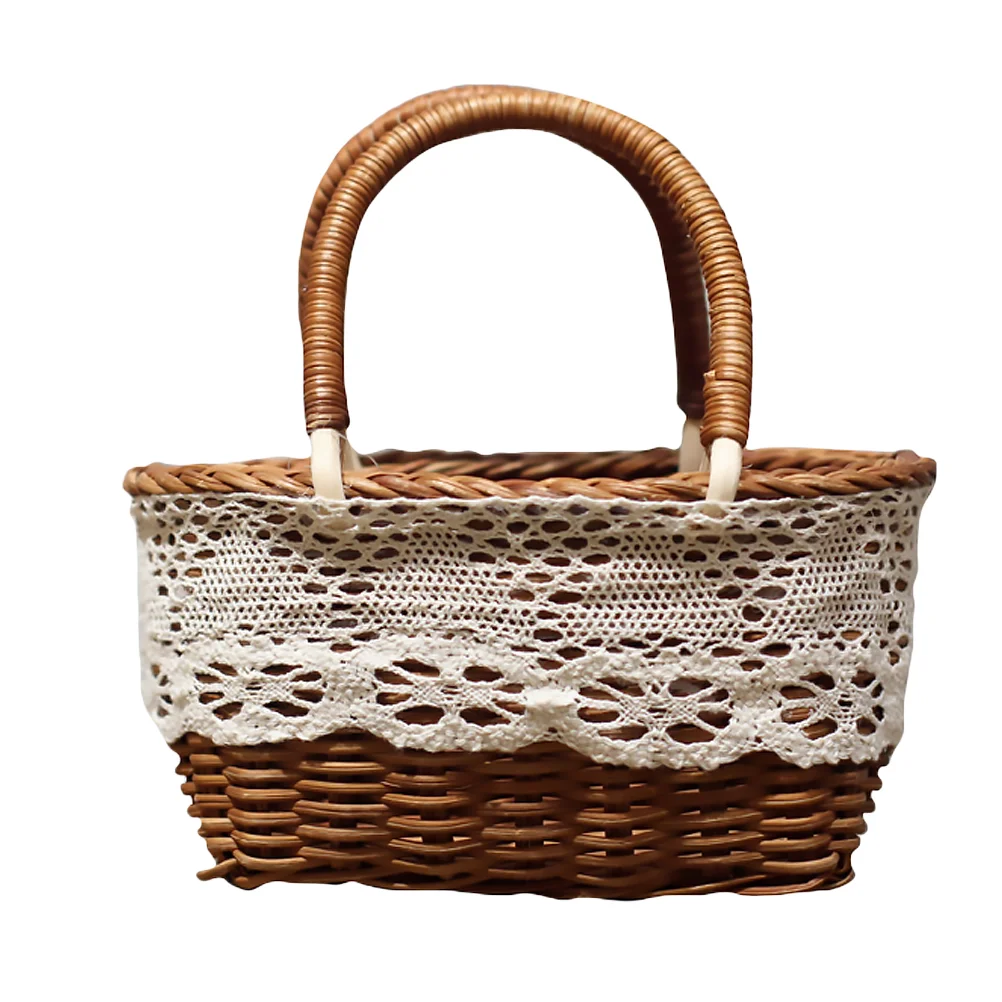 

Basket Flower Girl Wicker Baskets Willow Picnic Bridal Classic Decorative Rustic Vintage Handle Ornament Unique Small Oval Woven