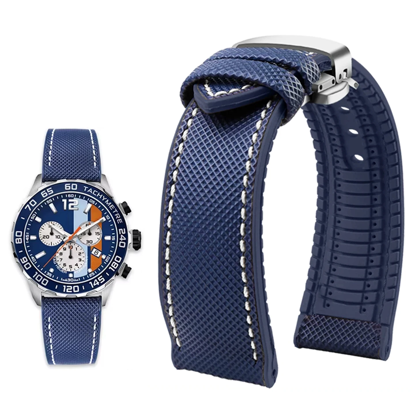 Фото Ремешок для часов из фторкаучука 20 мм, 21 мм, 22 мм для TAG Heuer F1 Gulf Racing Carrera Series, Longines Conquest, IWC, Mido, Tissot, Citizen №1