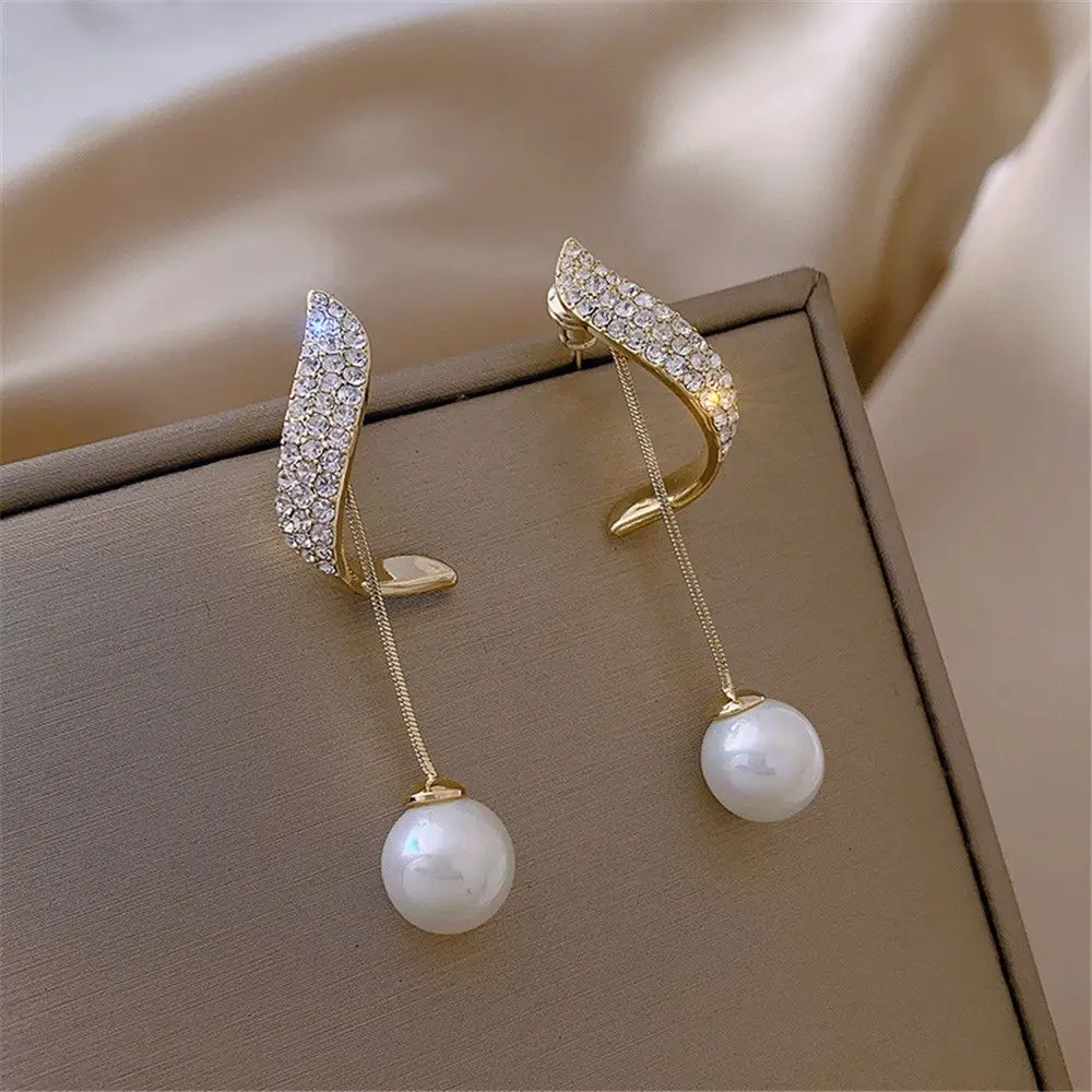 

New Trendy Classic Elegant Imitation Pearl Dangle Earrings For Women Crystal Long Tassel Exquisite Drop Earring Wedding Jewelry