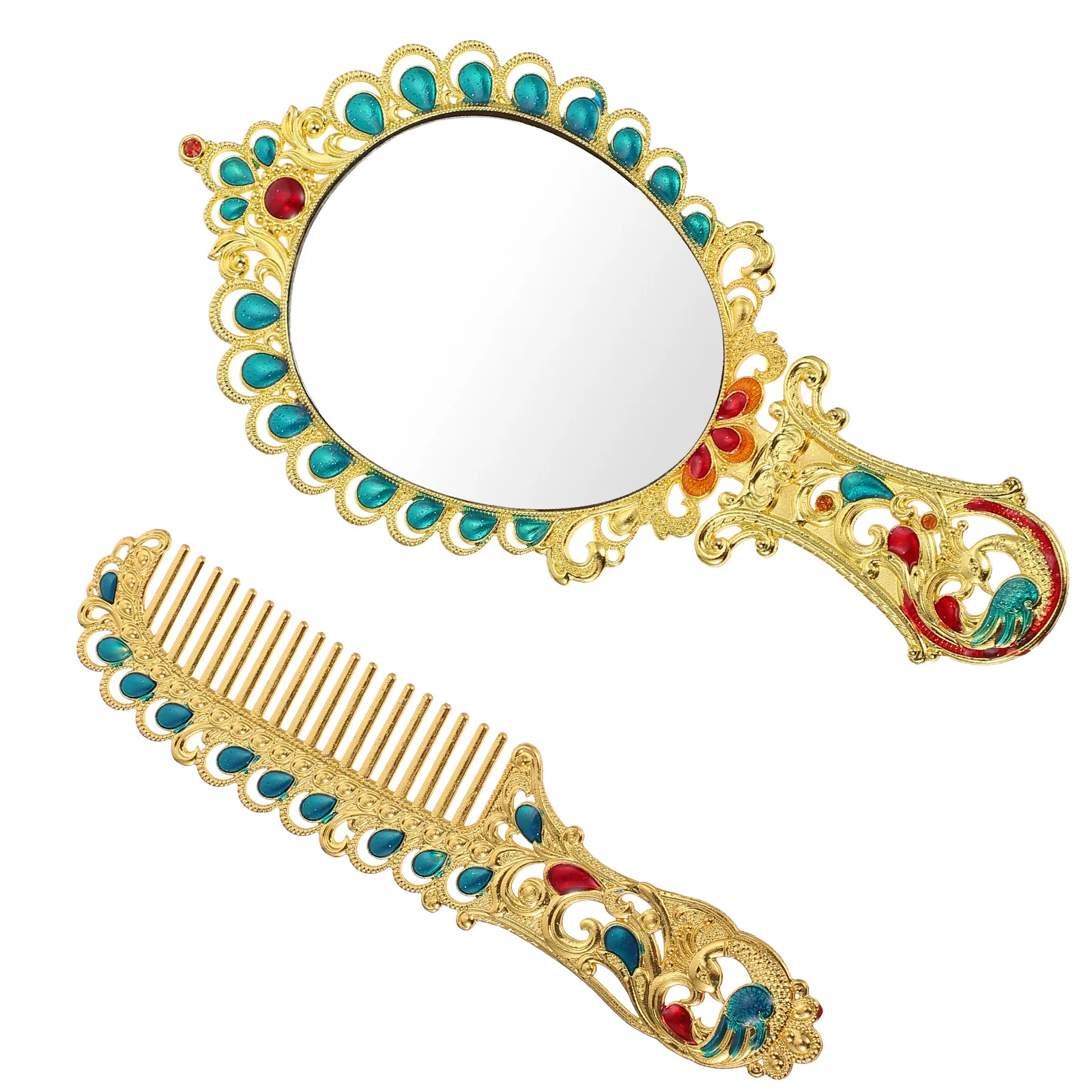 

Mirror Makeup Hand Comb Handheld Vintage Hair Travel Retro Set Folding Mirrors Foldable Vanity Metal Pocket Beauty Decorative