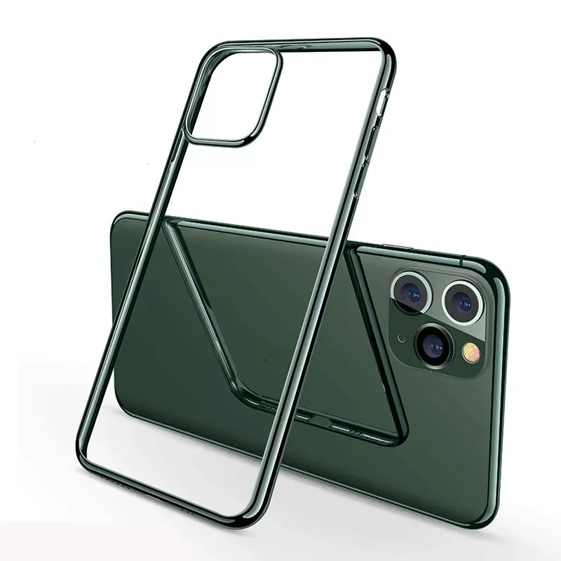 

1Pcs Midnight Green Plating Case for iPhone 11 Pro Max Luxury Soft Silicone Transparent Phone Case for iPhone 11 Pro Coque