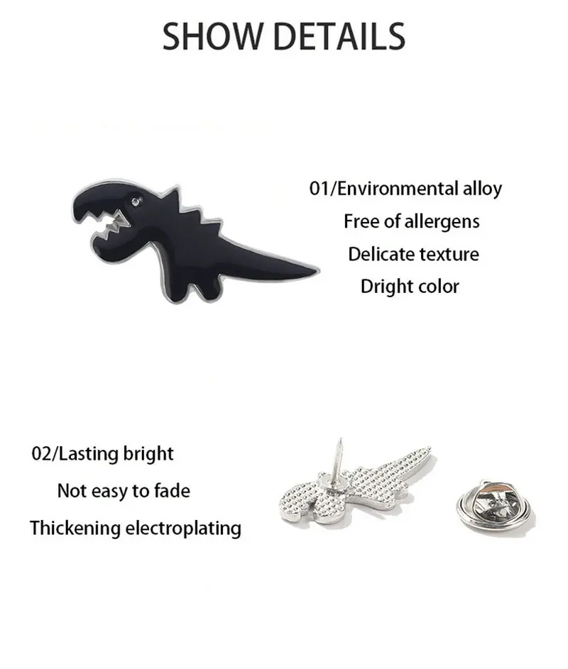 Динозавр Каркающий Эмалевые Значки Кастомные Милые Черно-Белые Броши Для Сумки Одежды Значок На Зажиме Простые Украшения В Подарок Для Ребенка Друга.