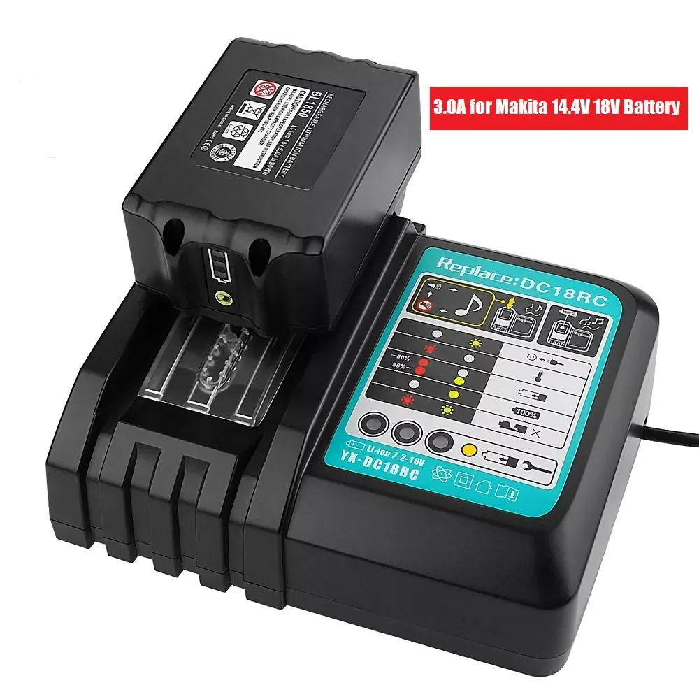 

NEW2023 DC18RC Fast Lithium Battery Charger 3.0A Charging For Makita 14.4V 18V Rechargeable Li-Ion Bat Fit 100-240V Voltage High