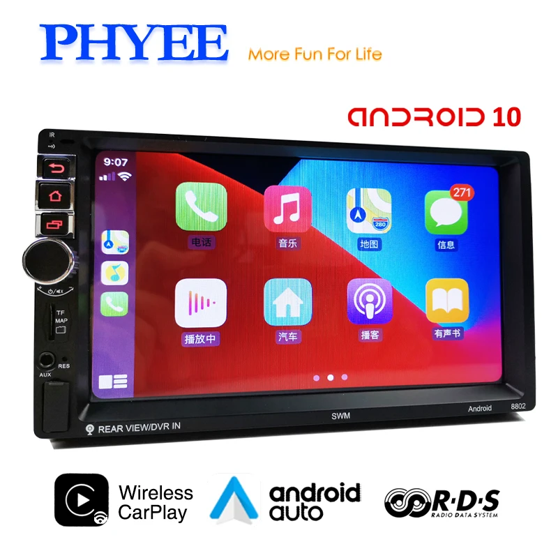 $579.99 2 Din Android Car Radio Wireless Carplay Android-Auto Bluetooth RDS GPS Navigation Wifi USB TF Multimedia Player Head Unit 8802