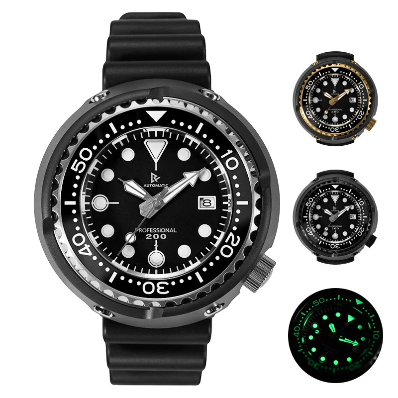 

RDUNAE 52mm Luxury Diver Watch For Men Relógio 20Bar Water Resistant Sapphire Luminous NH35 Automatic Mechanical Rubber Strap