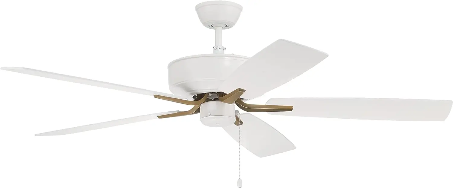 

Pro Plus Ceiling Fan in White/Satin Brass Finish, Reversible White/Washed Oak Blades Included, Light Kit Adaptable, P52WSB5-52WW