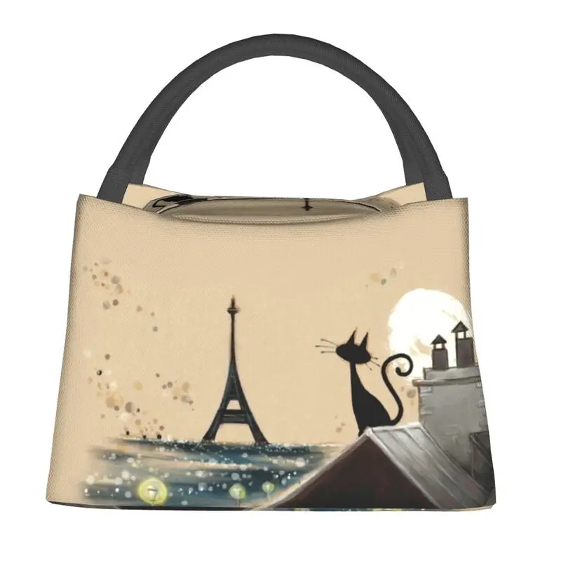 

Funny Cat On The Roof Of Paris Eiffel Tower Insulated Lunch Bags for Women Cooler Thermal Bento Box Outdoor Camping Travel