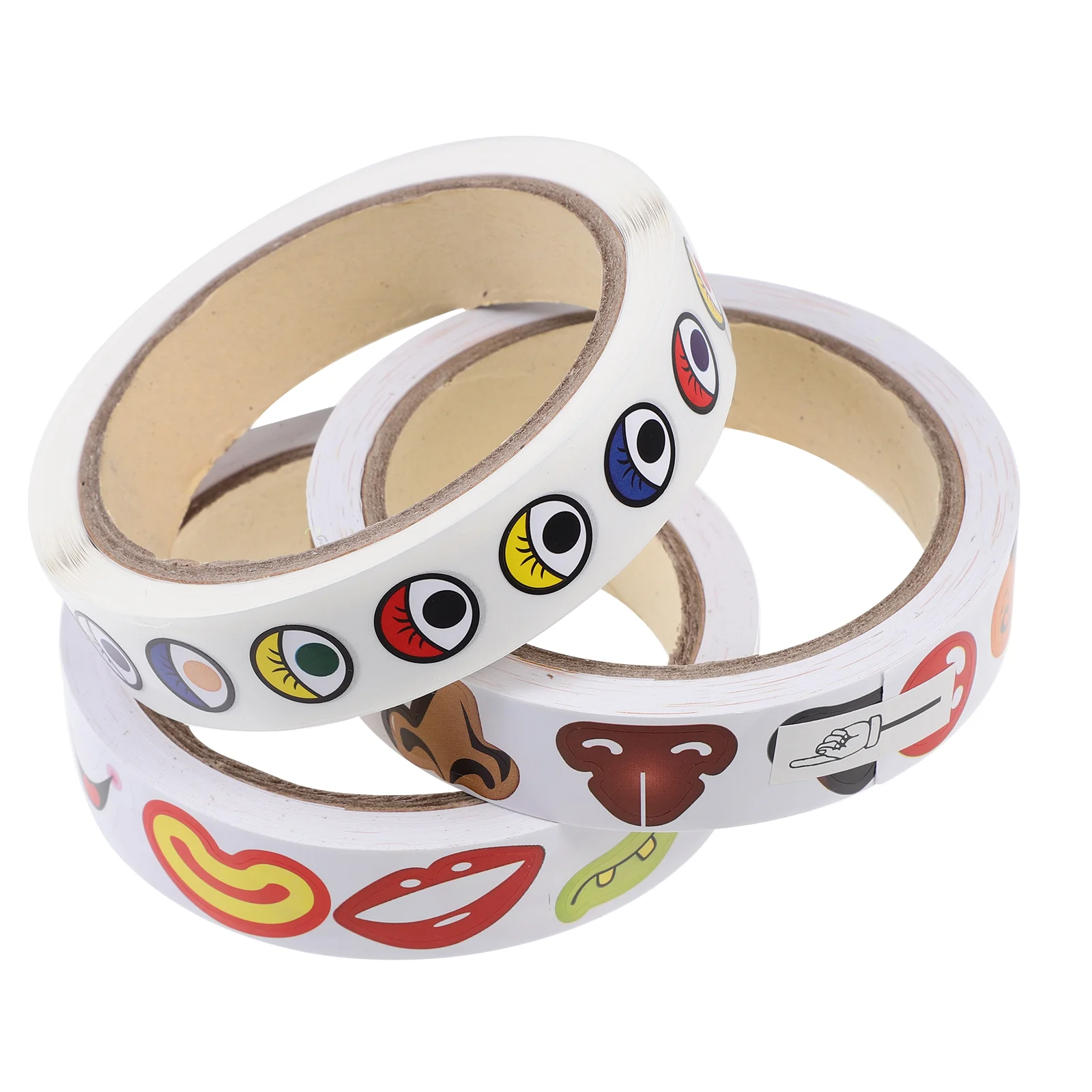 

3 рулона мультяшных детских наклеек, забавные ленты «сделай сам», узоры для носа, глаз, рта, наклейки