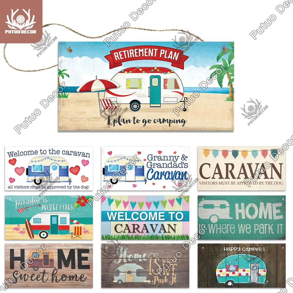 

Putuo Decor Beach Caravan Signs Wooden Wall Sign Decorative Plaques for Living Home Door Decor Room Decoration Camping Supplies