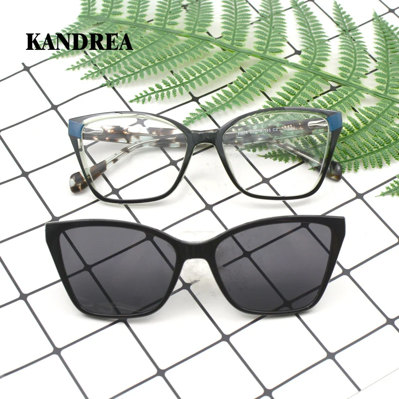 KANDREA 2 в 1 Ретро Поляризованные магнитные Солнцезащитные очки женские модные