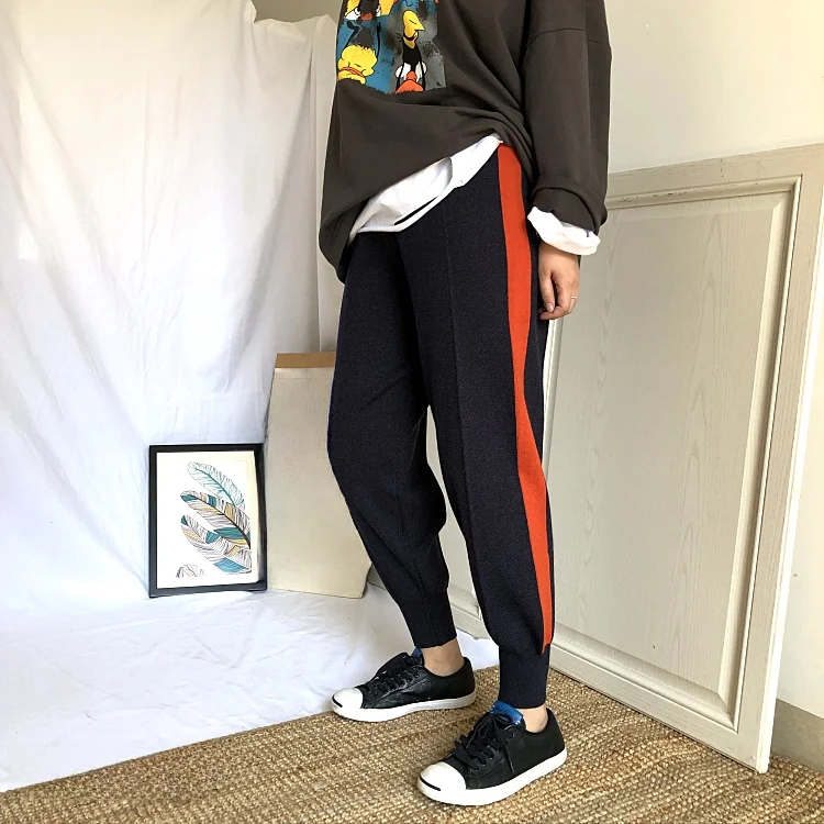 Plus Size Mumuqi Plus size women clothing Chubby Girl Elastic Waist Contrast Color Grandma's Pants Knitted Harem Casual...