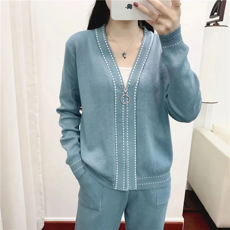 Женский Повседневный Трикотажный костюм из двух предметов модный кардиган с