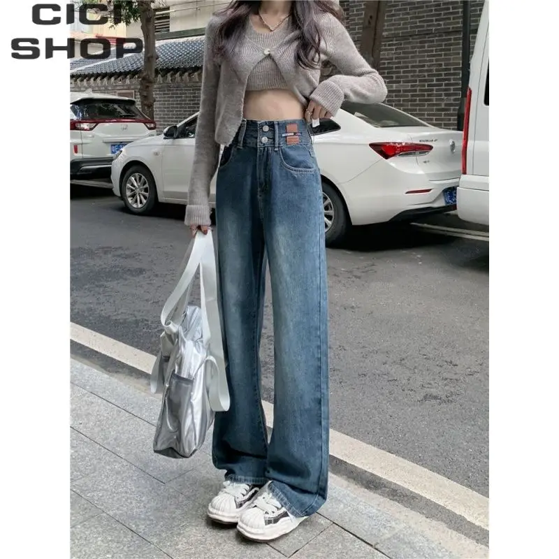 

Женские джинсы с широкими штанинами, синие свободные прямые брюки с высокой талией в стиле ретро, весна-осень 2023