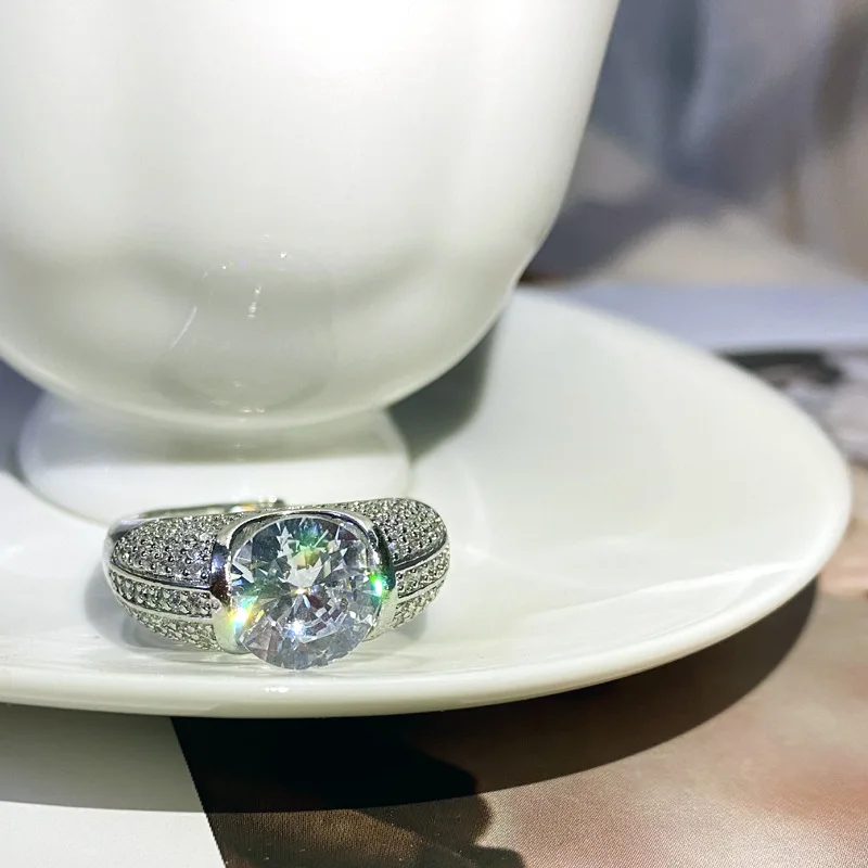 

Seiko 5-carat full zirconium ring thick plated PT950 fashionable Ins male exaggerated hip-hop food ring