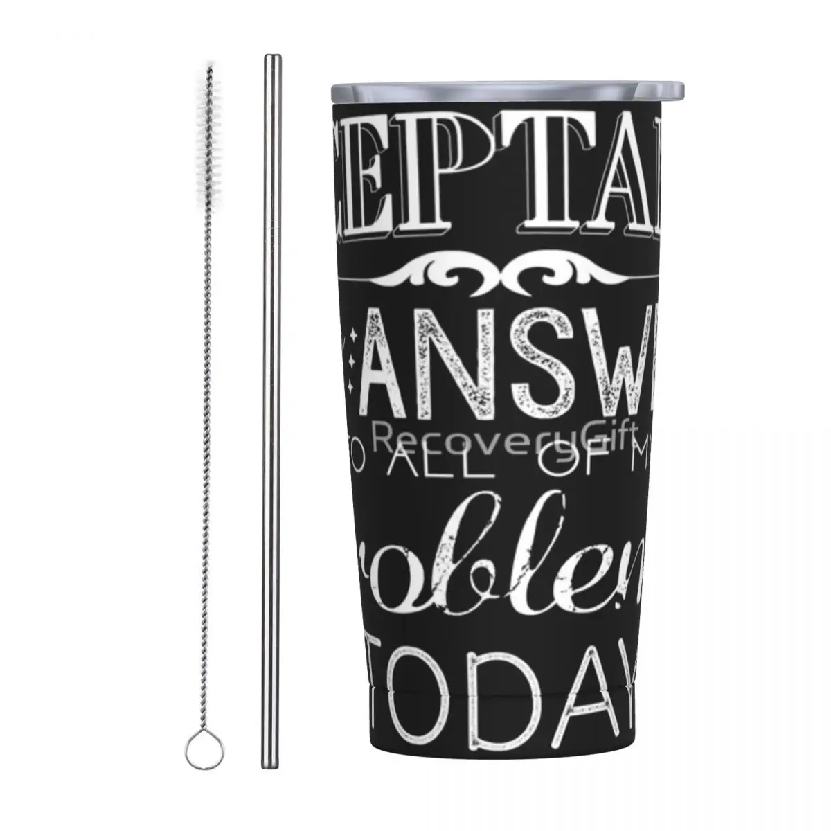 

Acceptance Is The Answer - Chalk Typography Stainless Steel Mug Good Seal Push pull Lid With straw Reusable