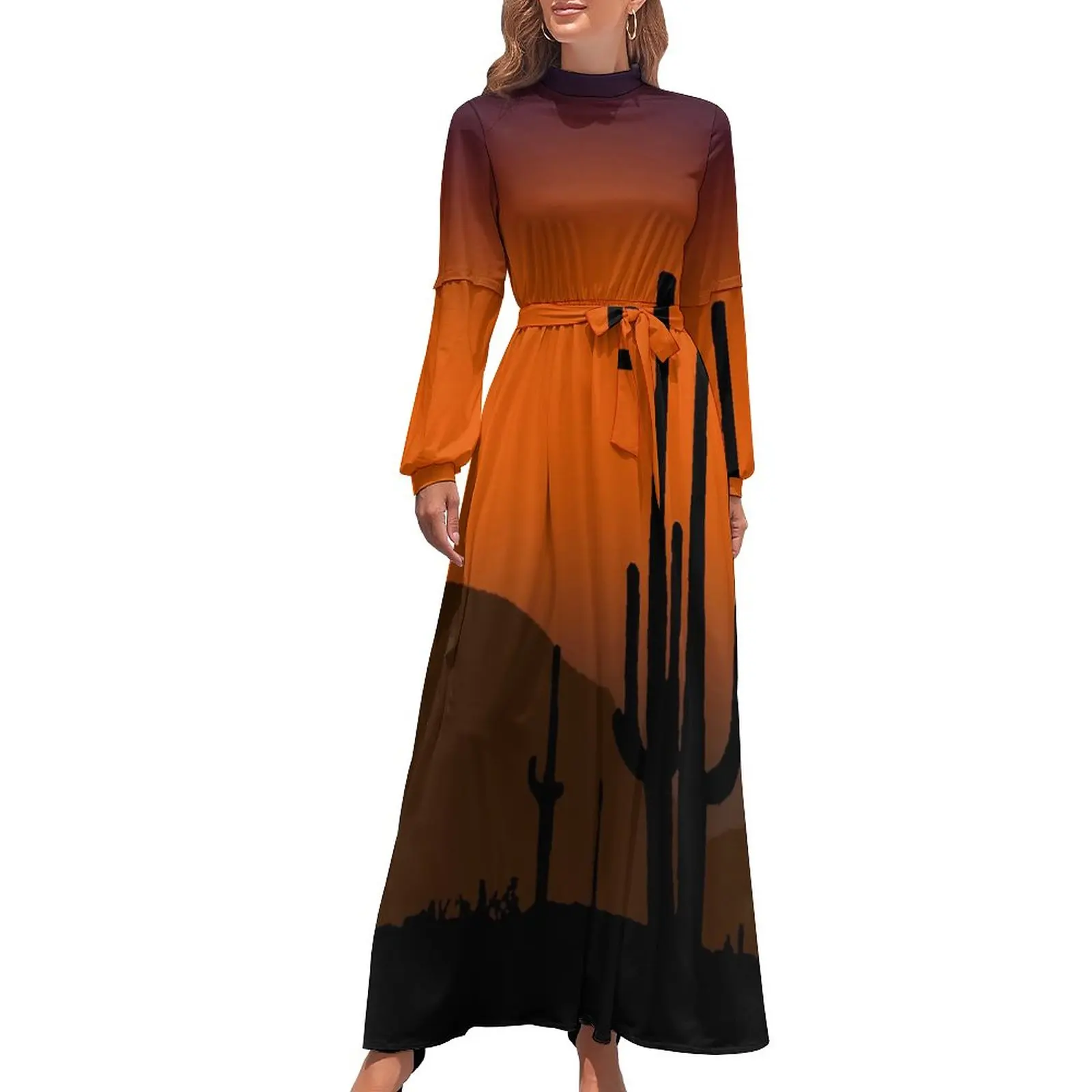 

Платье-макси с длинным рукавом и высоким воротником, в богемном стиле