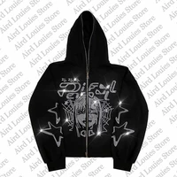 zip up hoodies rhinestone anime goth emo sweatshirt sport coat pullover grunge y2k clothes long sleeve oversized hoodie jacket