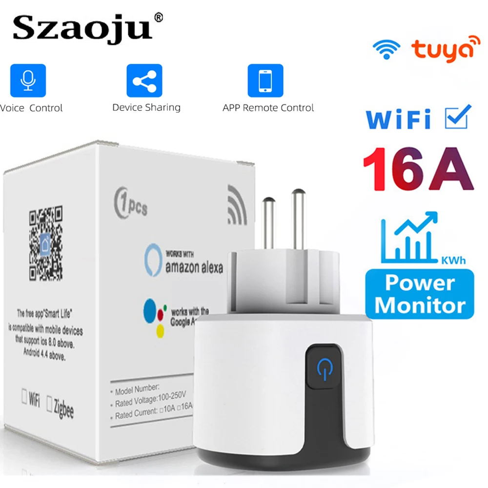 Смарт-розетка Szaoju Tuya, 16 А/20 А, с голосовым управлением