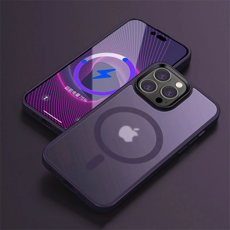 

Luxury Magnetic For Magsafe Wireless Charging Shockproof Case For iPhone 14 13 12 11 Pro Max Plus Armor Matte Clear Hard Cover