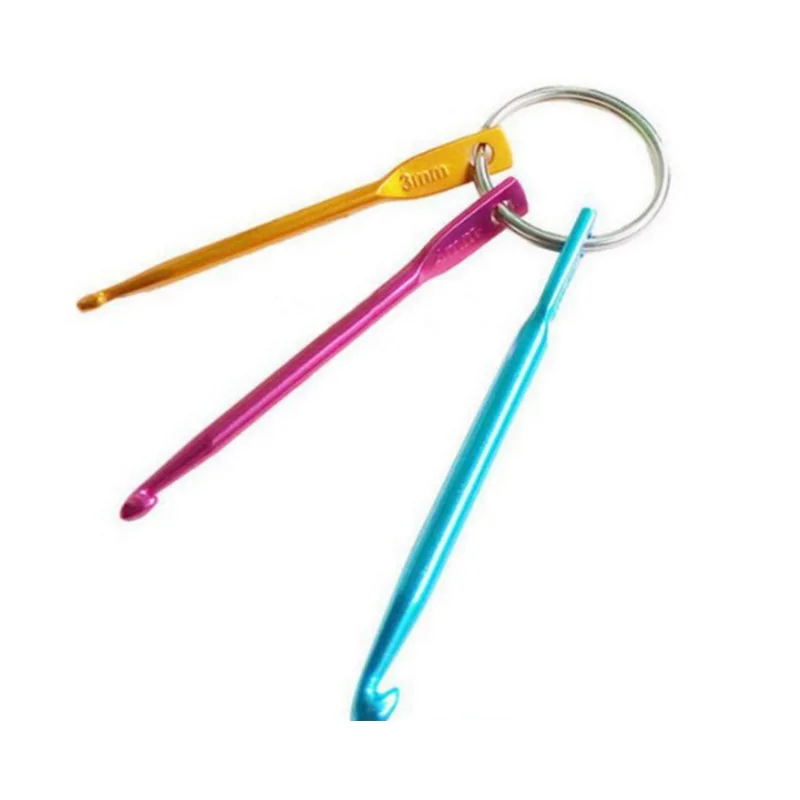 

diy Craft Tools 3.0/4.0/5.0mm Key chain with Crochet Hooks Handmade Aluminum Crochets Hook Metal Keychain Multicolour Crafts Kni