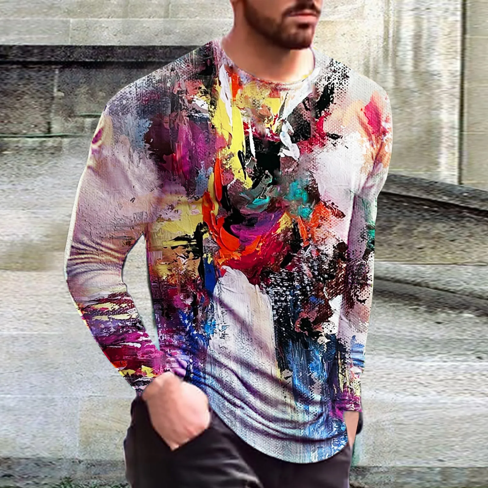 

Мужская футболка с длинным рукавом и круглым вырезом, с 3d-градиентным принтом