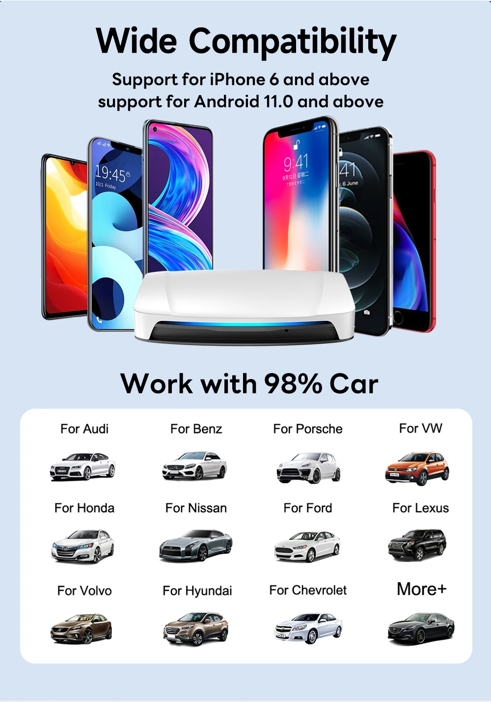 Binize CarPlay Ai Box HDMI Wireless Android Auto Разделенный экран 13.0 Qualcomm SDM660 8-ядерный 8G + 128G