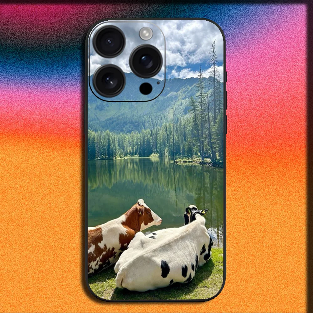 Фото Чехол для телефона Lovely Cute Cow Cows OX для iPhone 16,15,14,13,12,11, Pro, XS, Max, XR, Plus, E, Mini, мягкий черный чехол №2