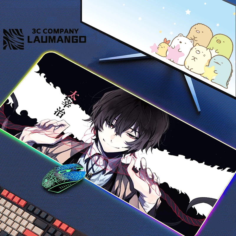 

Gamer RGB Mouse Pad Keyboard Desk Protector Cartoon Bungo Stray Dogs Gaming Mousepad Mini Computer Mouse Accessories Custom Mats