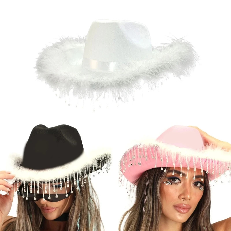 

Cowboy Hat Pink with Shimmering Rhinestones for Stage-Performance