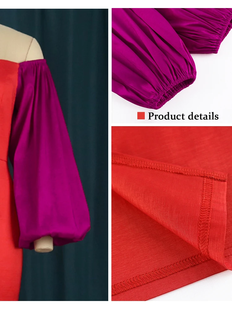 Платье женское длинное Облегающее с рукавами-фонариками и пэчворком