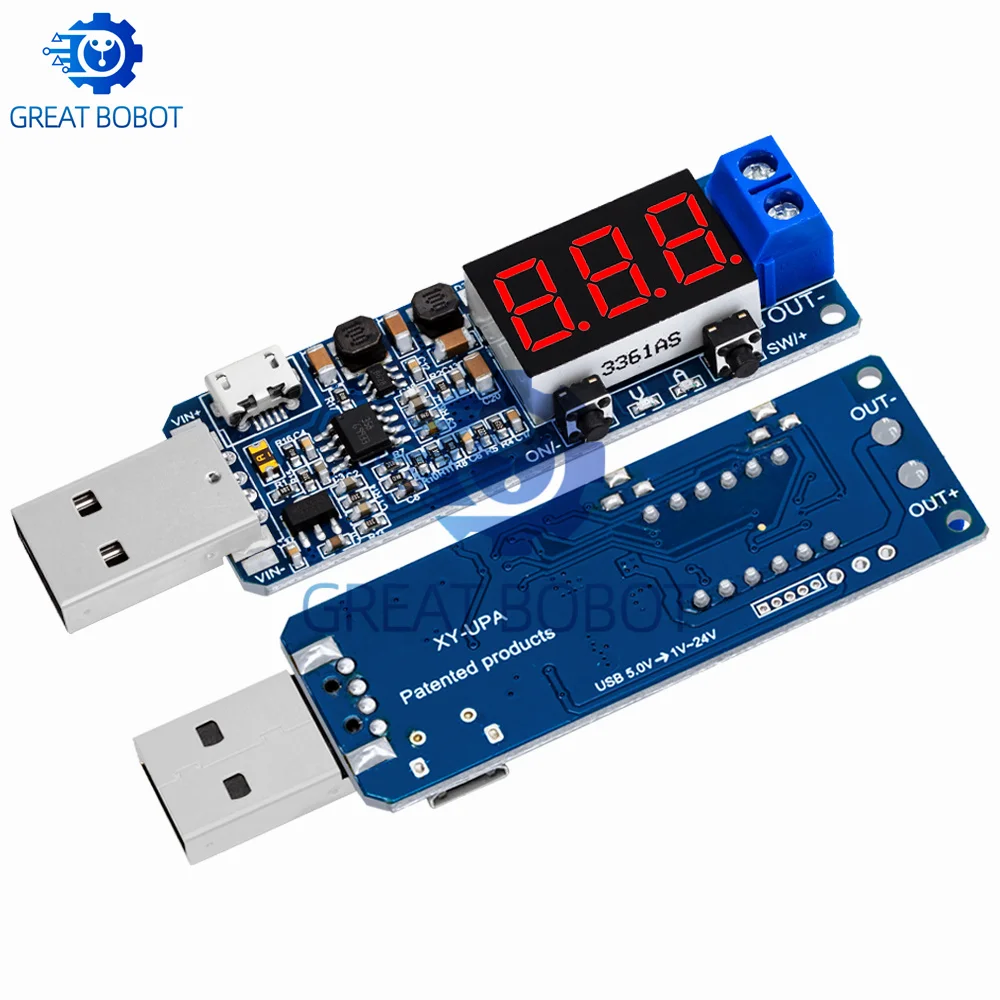 Фото Цифровой USB-модуль повышения напряжения XY‑UPA с регулировкой, вход 5В, выход 3.3В‑24В, настольный регулируемый источник питания №5