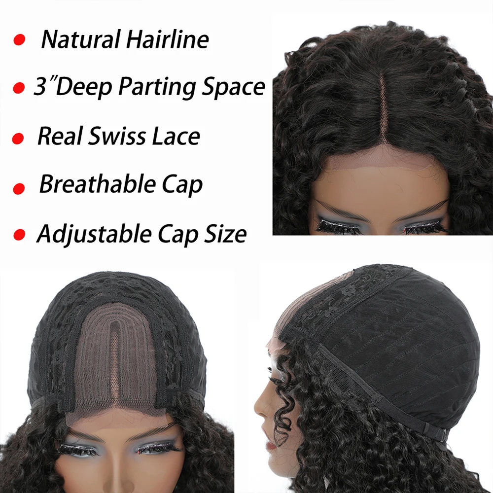 Black Color Synthetic Lace Wig For Women Middle Part Soft Kinky Curly Natural Daily Use Hair Wigs X-TRESS Medium Length 18 Inch |